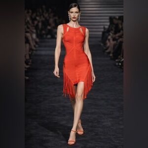 Custom-Made Orange Fringe Bandage Dress – XS